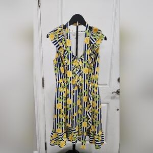 Cato Dress. Blue & White Stripes With Lemons. Has Pockets. Size Medium.